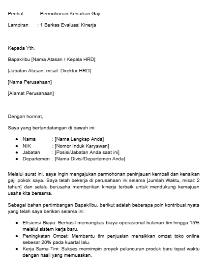 Contoh Surat Permohonan Kenaikan Gaji Word