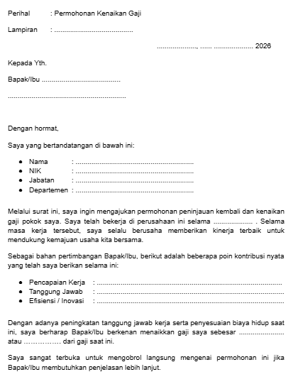 Contoh Surat Permohonan Kenaikan Gaji PDF