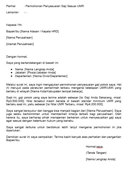 Contoh Surat Permohonan Kenaikan Gaji Sesuai UMR
