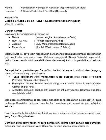 Contoh Surat Permohonan Kenaikan Gaji Guru