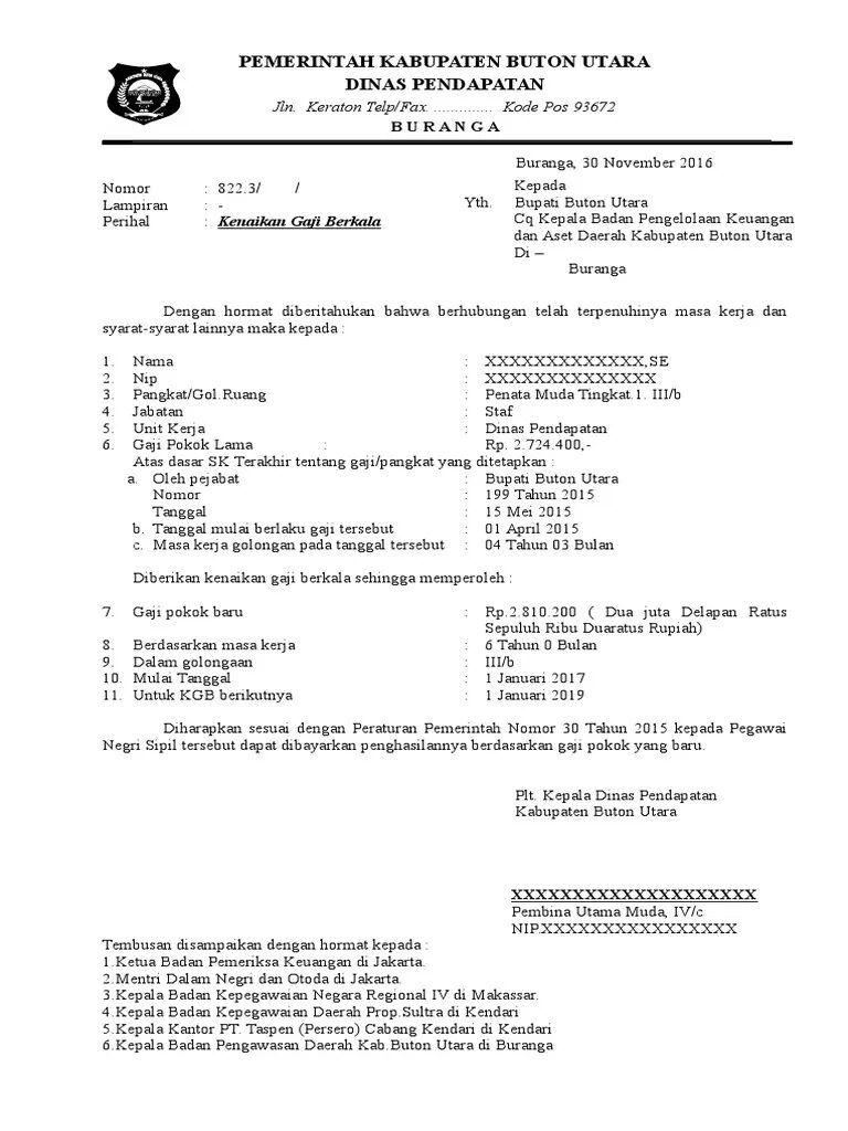 Contoh Surat Permohonan Kenaikan Gaji Berkala PNS