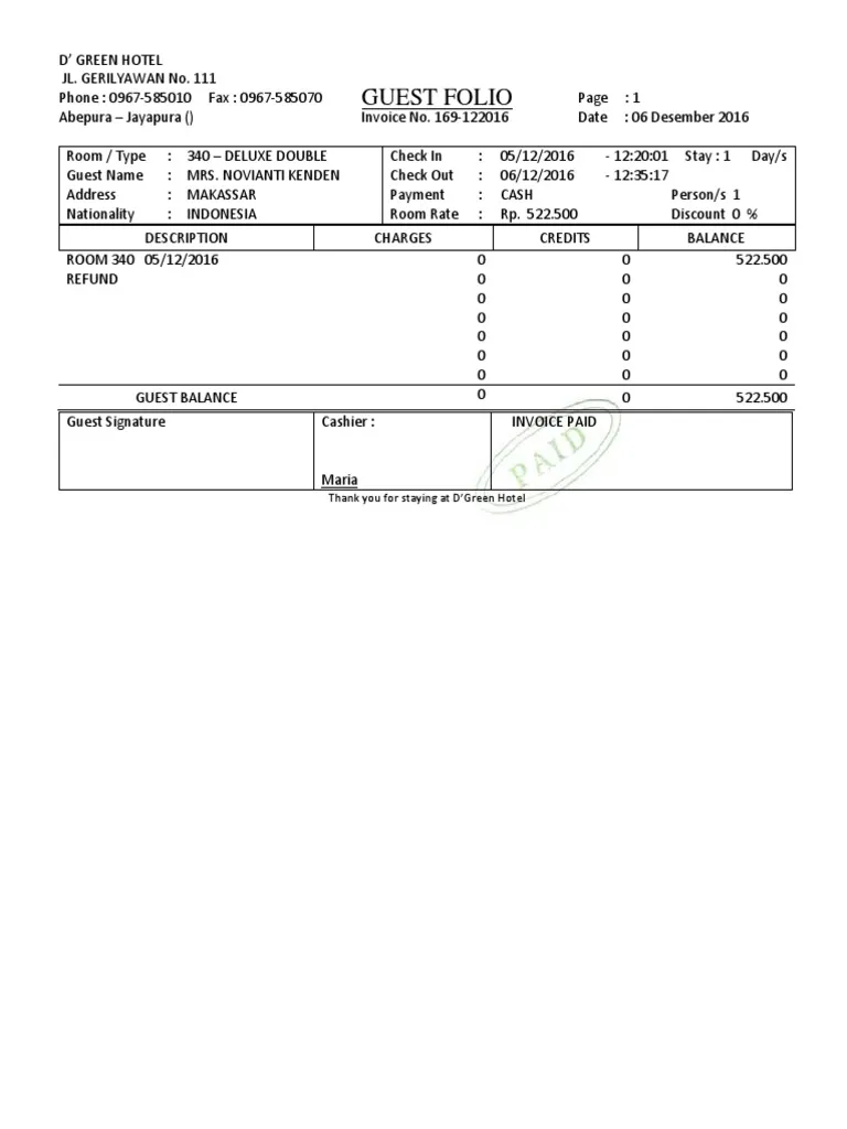 Contoh Invoice Hotel untuk Group Booking