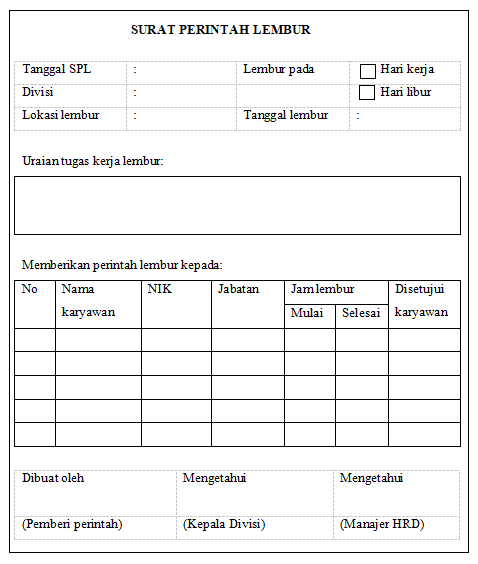 Contoh Daftar Hadir Lembur dengan Persetujuan Atasan | Sumber: Gadjian