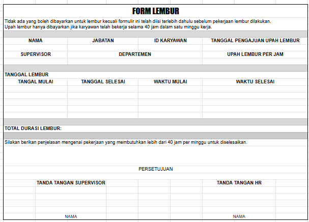 Contoh Daftar Hadir Lembur Format Excel