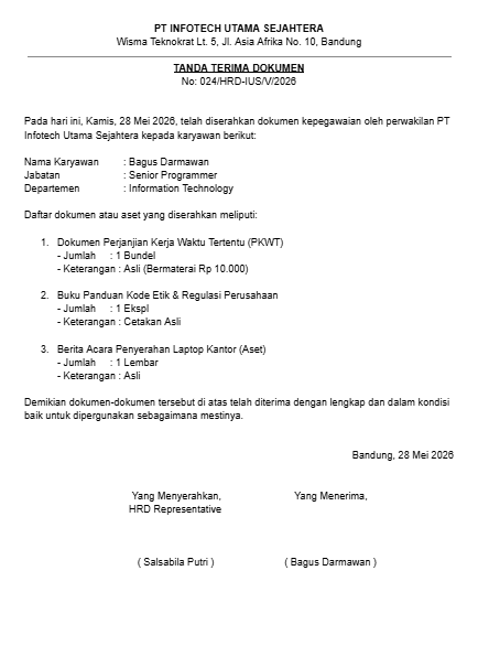 Contoh Tanda Terima Dokumen Word (Doc)