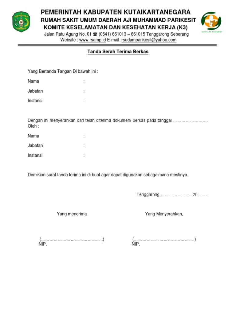 Contoh Tanda Terima Dokumen Berkas
