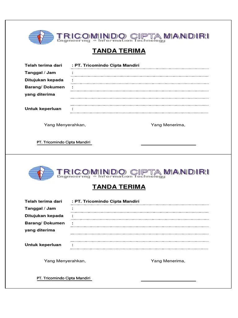 Contoh Tanda Terima Dokumen Perusahaan