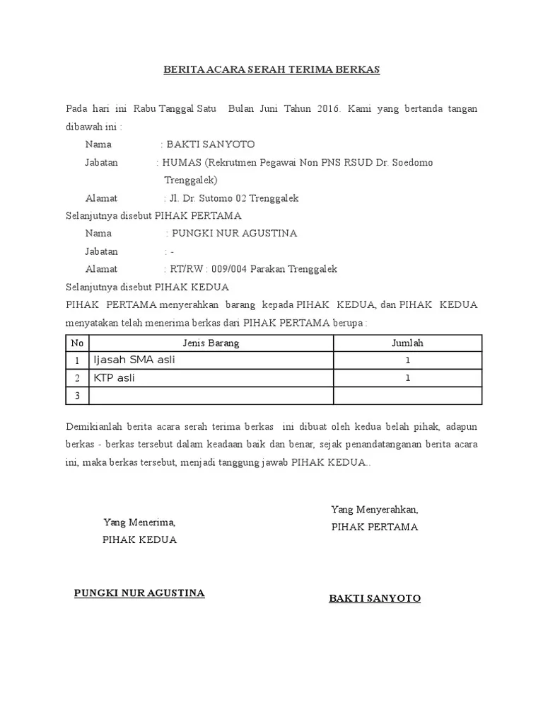Contoh Tanda Terima Dokumen Ijazah