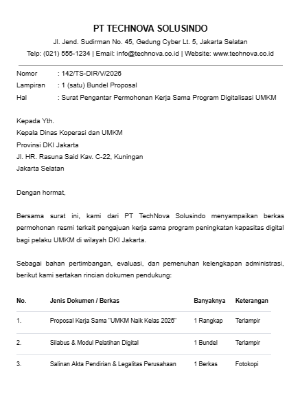 Contoh Surat Pengantar Permohonan
