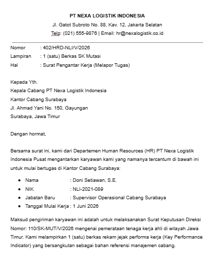 Contoh Surat Pengantar Kerja
