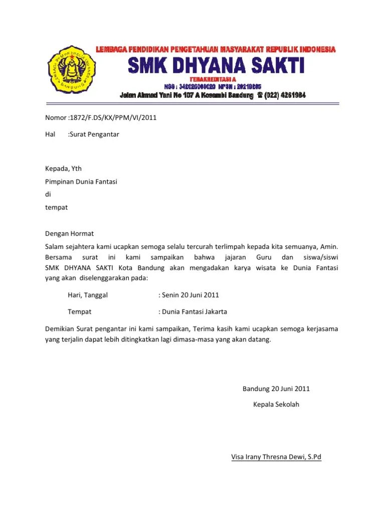 Contoh Surat Pengantar Sekolah