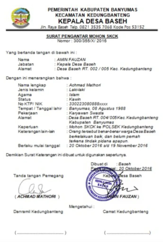 Contoh Surat Pengantar Desa