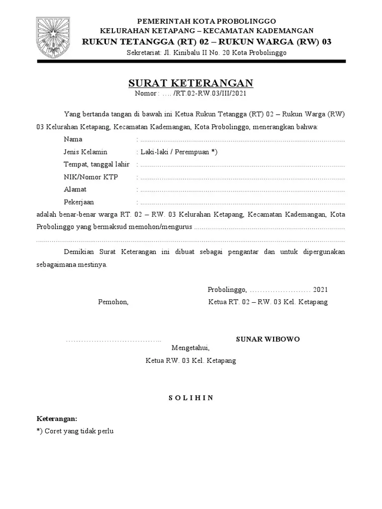Contoh Surat Pengantar RT