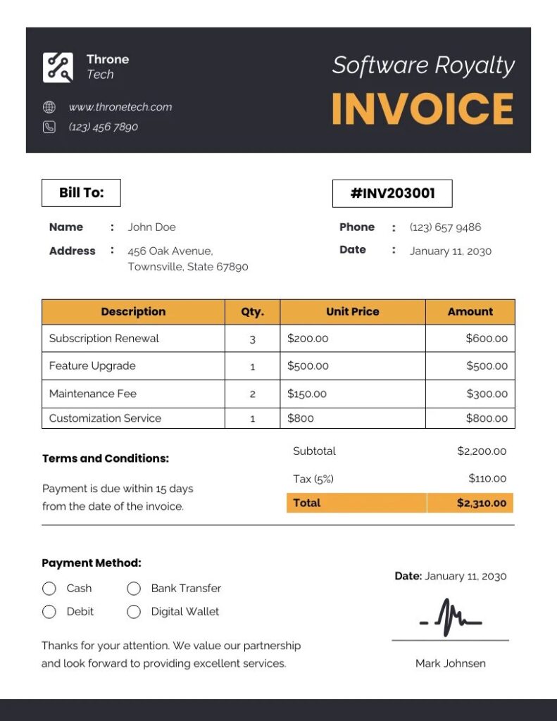 Contoh Invoice Software atau SaaS