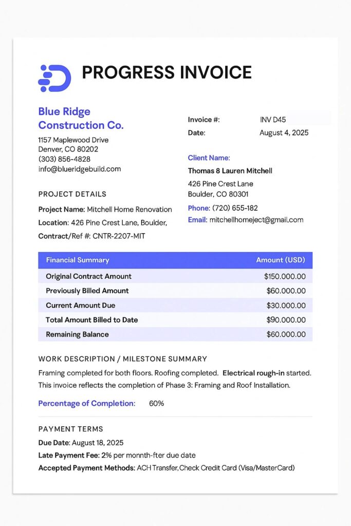 Contoh Invoice Pembayaran Bertahap (Progress Invoice)