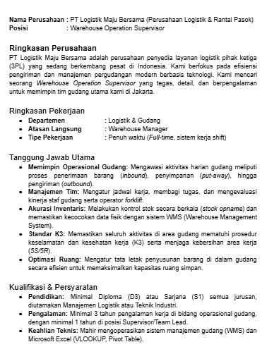 Contoh Job Description Bahasa Indonesia