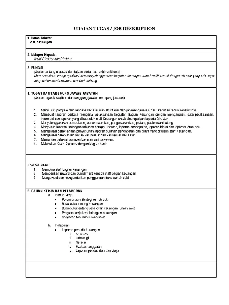 Contoh Job Description Staff Keuangan