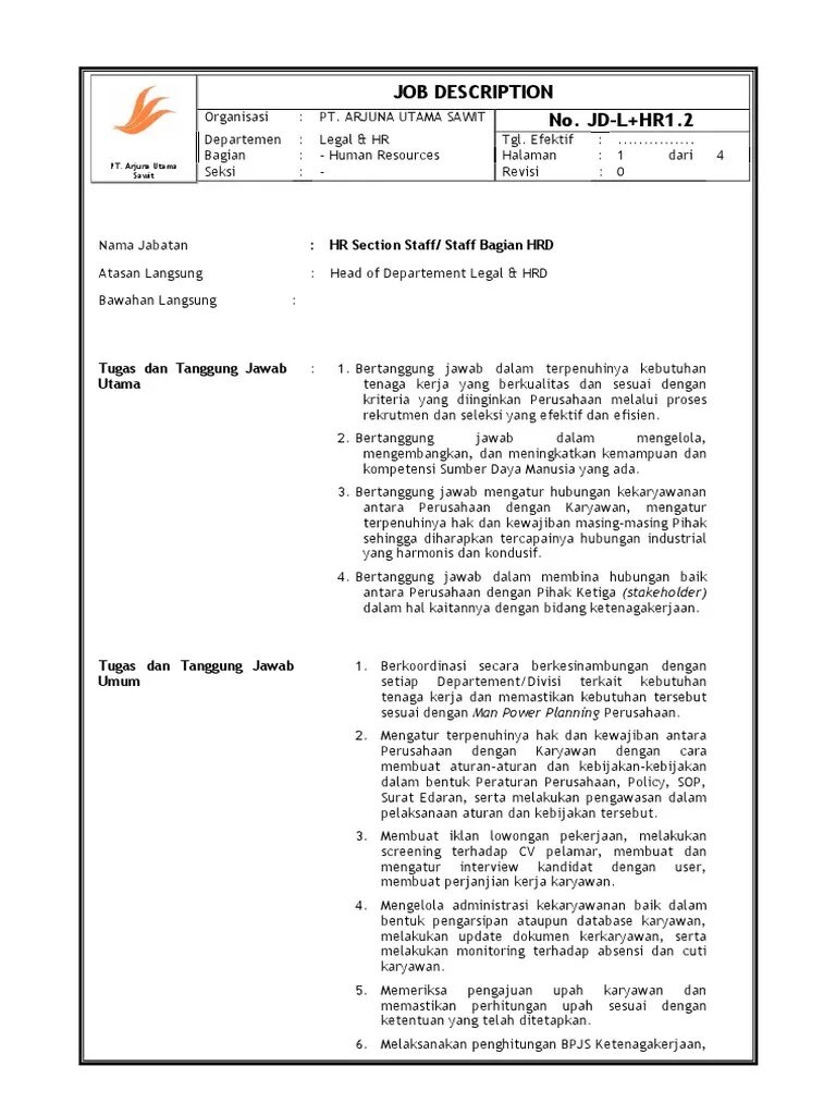 Contoh Job Description Staff HRD