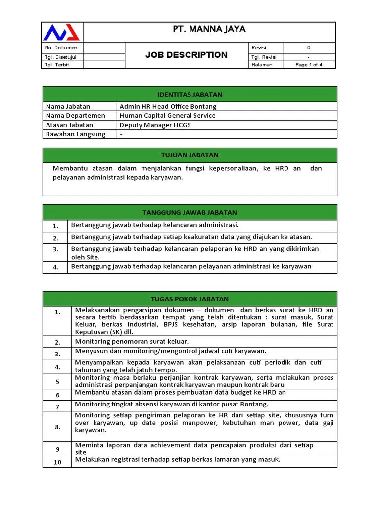 Contoh Job Description Staff Administrasi