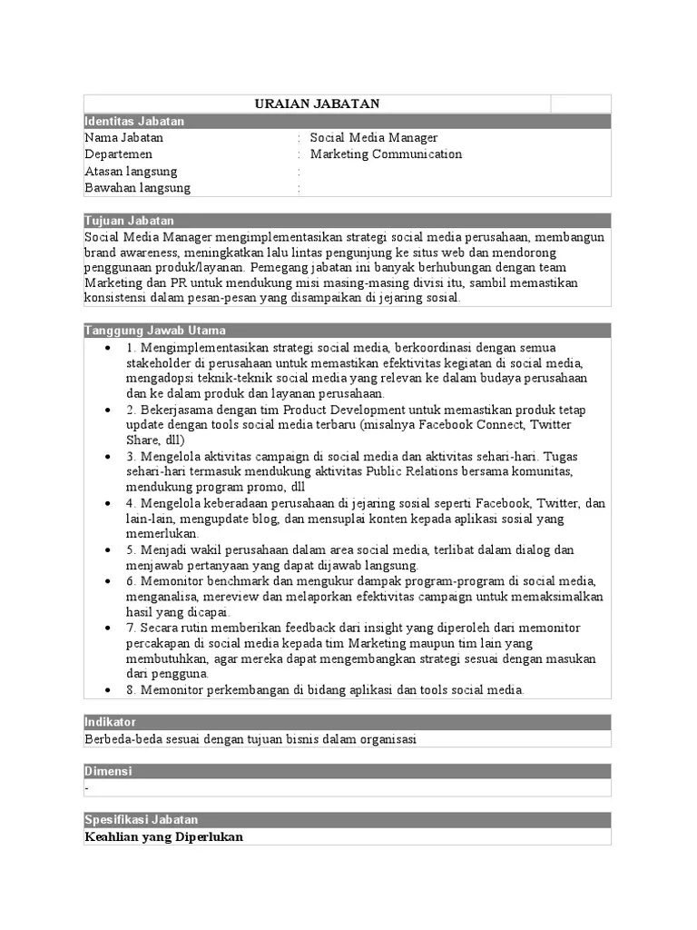 Contoh Job Description Social Media Specialist