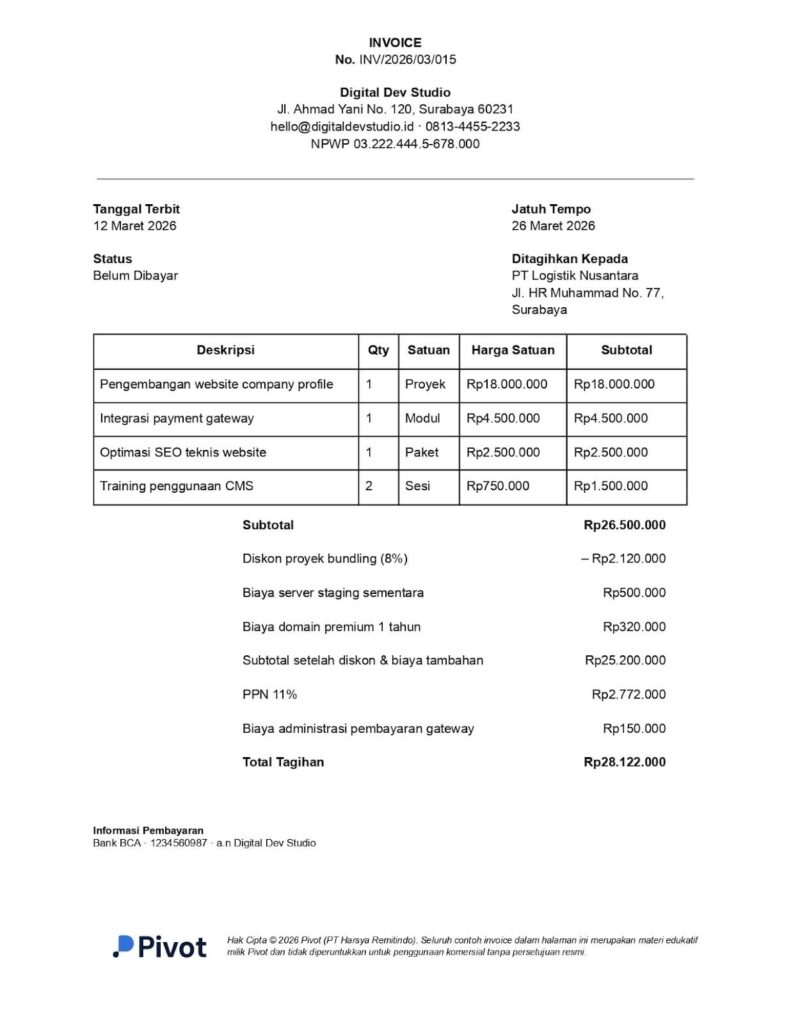 Contoh Invoice Tagihan Proyek Pemasaran