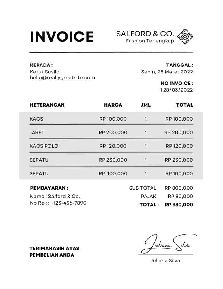 Contoh Invoice Tagihan Proyek Manufaktur | Sumber: Canva
