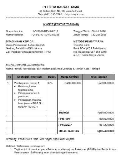Contoh Invoice Tagihan Proyek Revitalisasi