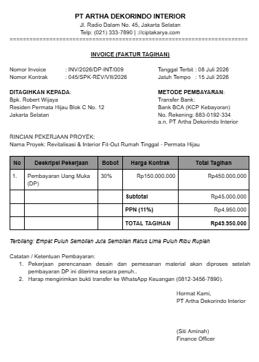 Contoh Invoice Tagihan DP Proyek