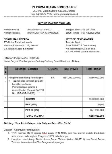 Contoh Invoice Tagihan Proyek PDF
