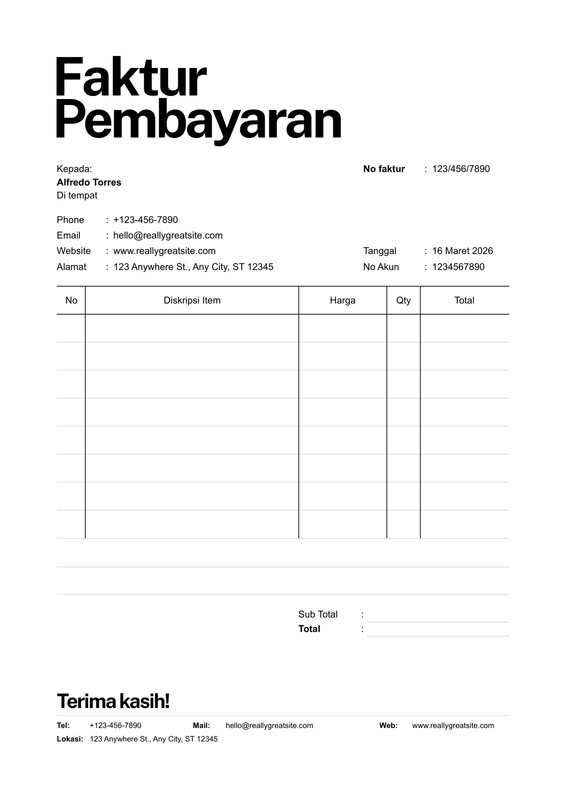 Contoh Invoice Tagihan Proyek Kosong