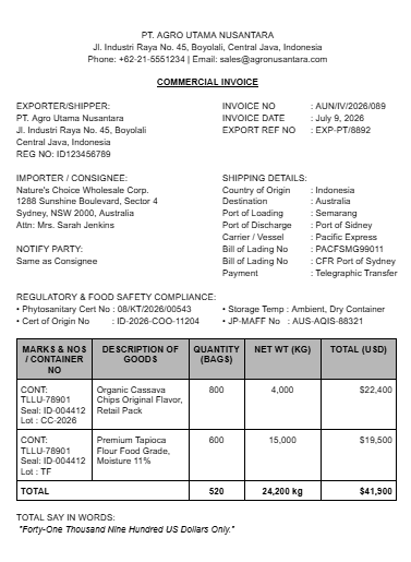 Contoh Invoice Ekspor Word