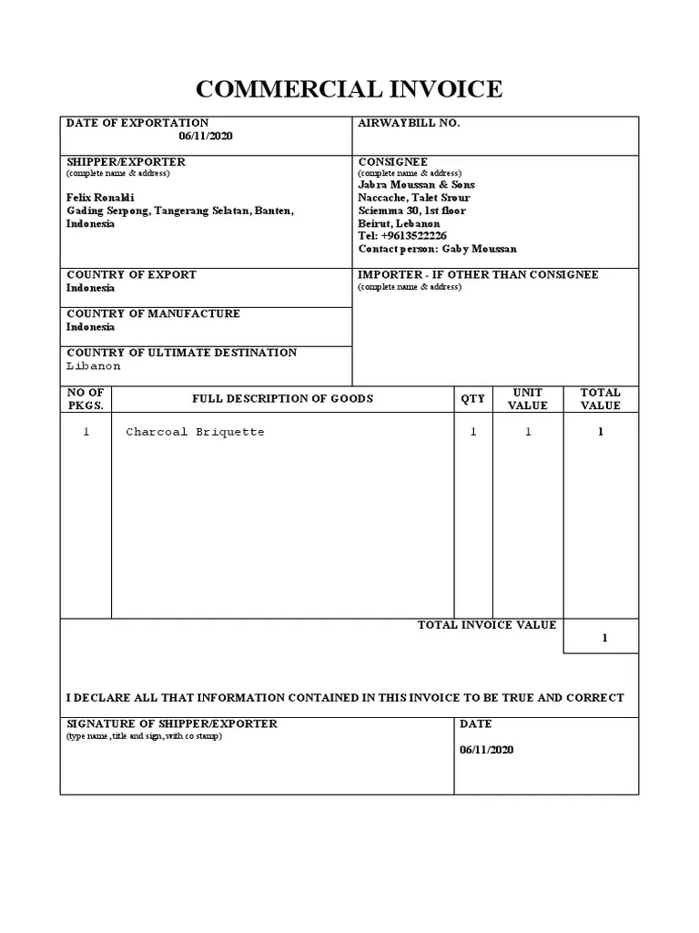 Contoh Invoice Pembayaran Ekspor