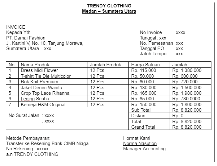 Contoh Invoice Pembelian Barang