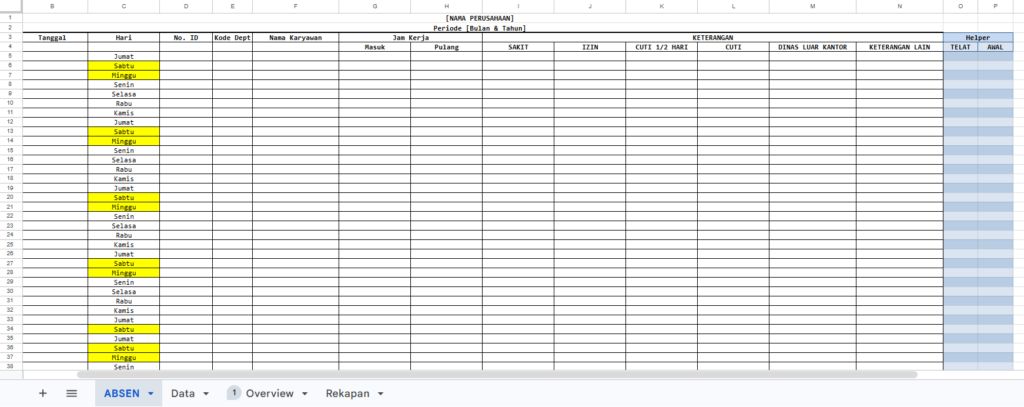 Contoh Absensi Kehadiran Excel