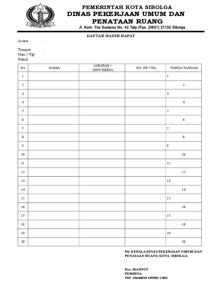 Contoh Absensi Kehadiran Rapat