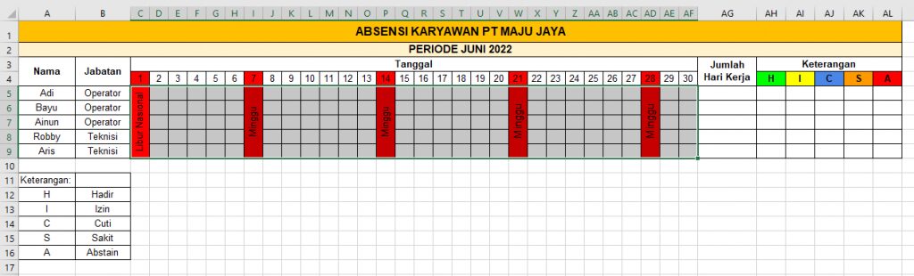 Contoh Absensi Kehadiran Mingguan/Bulanan