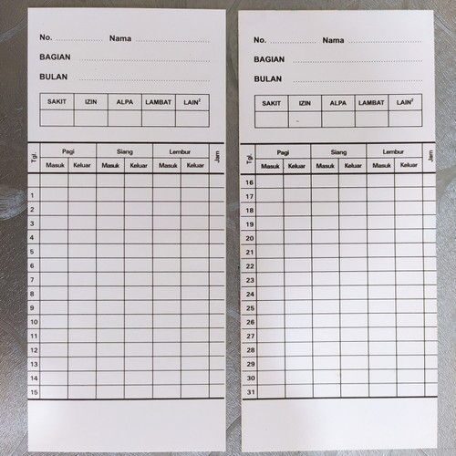 Contoh Absensi Kehadiran Karyawan Manual