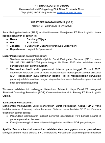 Contoh Surat Peringatan 2 Word