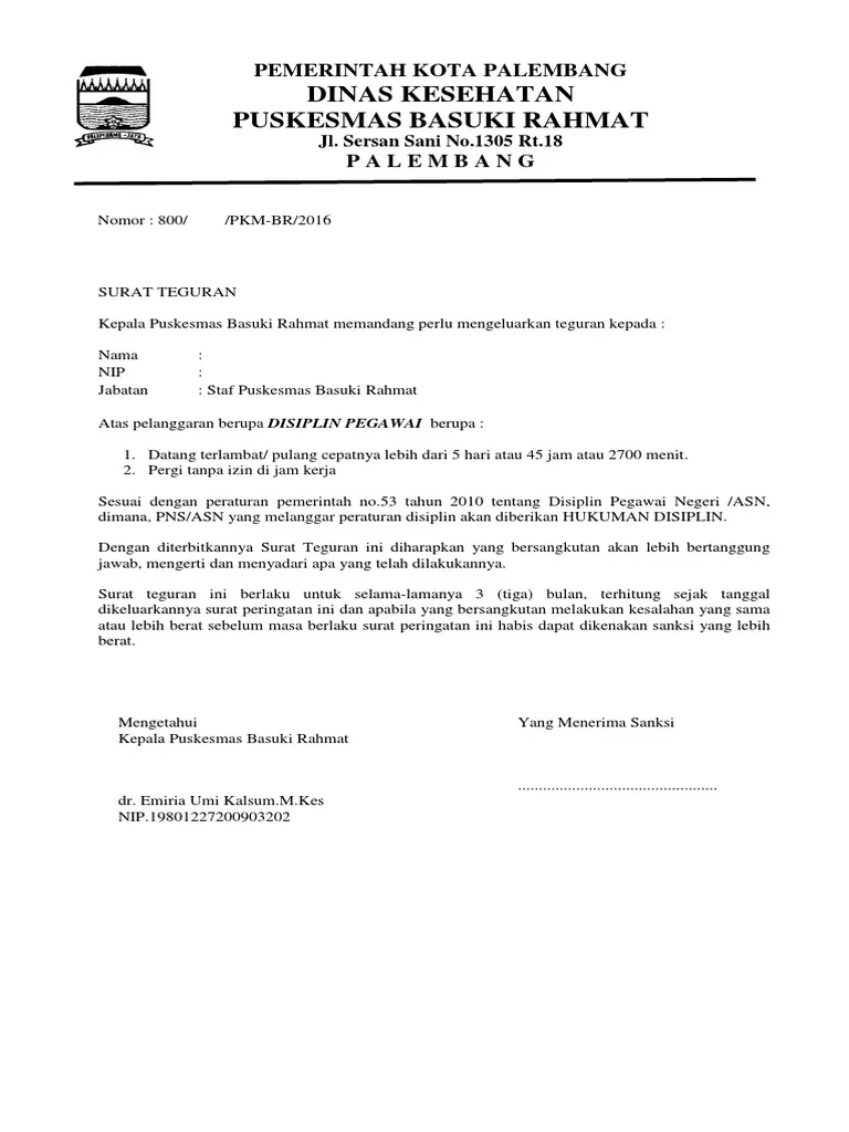 Contoh Surat Peringatan 2 untuk PNS