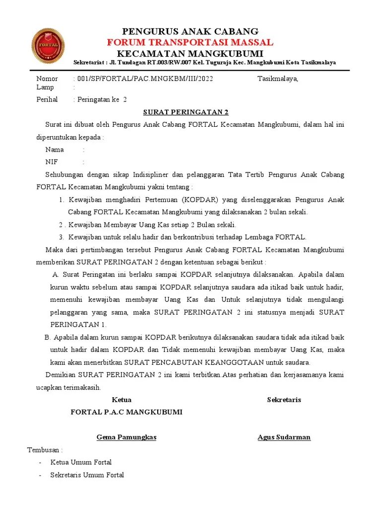 Contoh Surat Peringatan 2 Organisasi | Sumber: Scribd