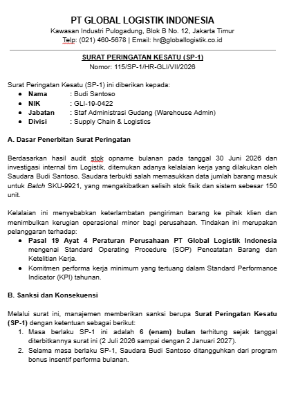 Contoh Surat Peringatan 1 PDF