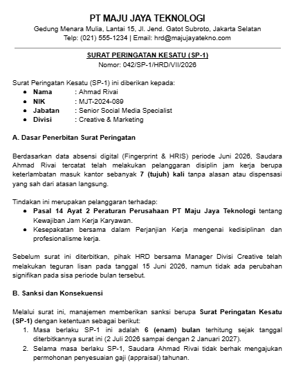 Contoh Surat Peringatan 1 Word