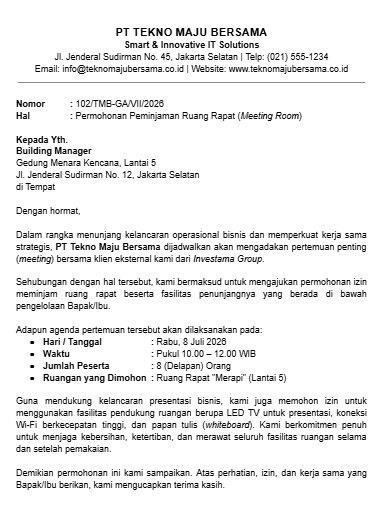 Contoh Surat Pinjam Tempat untuk Meeting Klien