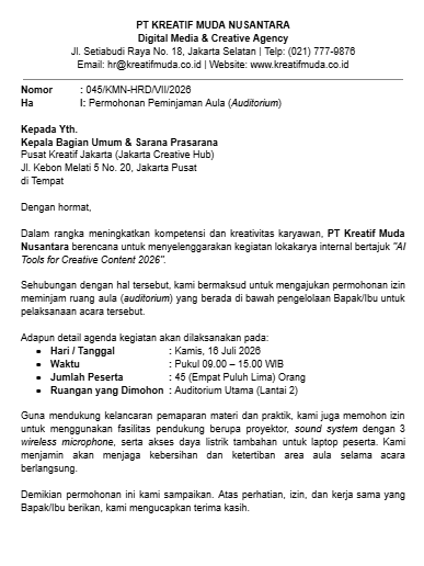 Contoh Surat Pinjam Tempat Word
