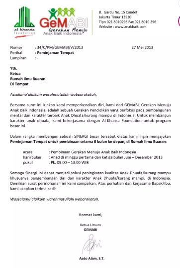 Contoh Surat Pinjam Tempat untuk Workshop