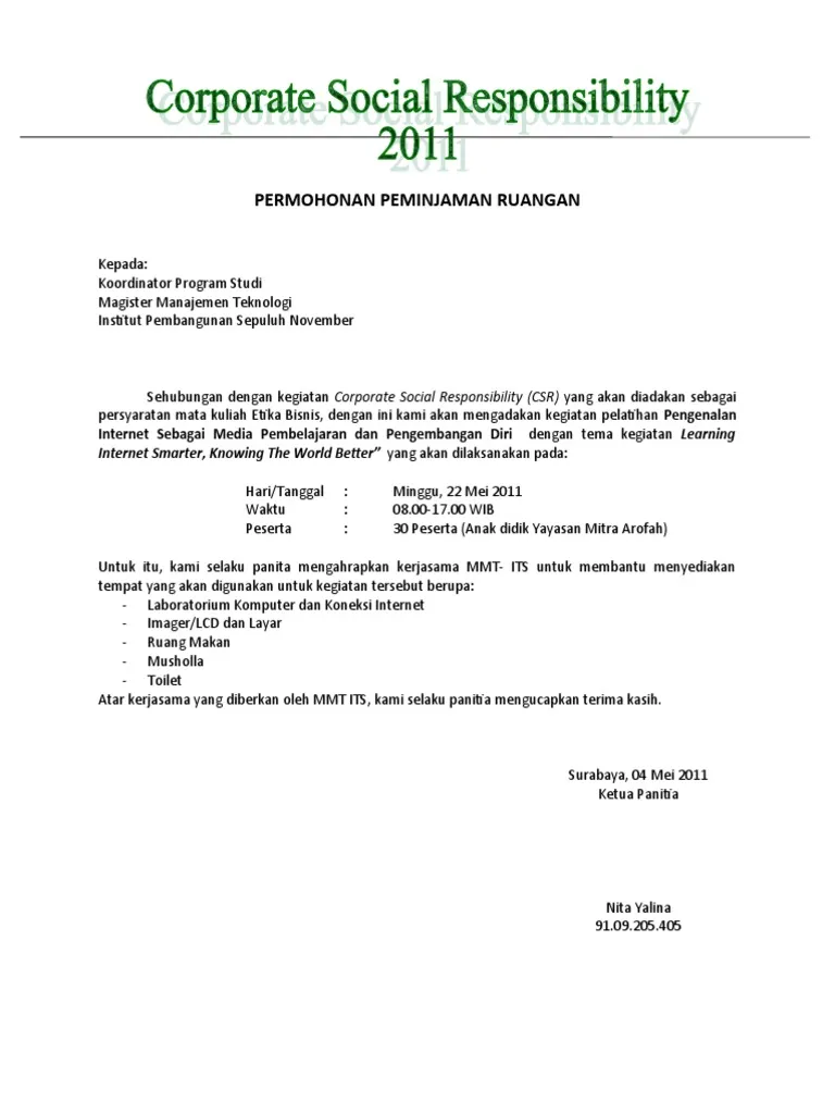 Surat Pinjam Tempat untuk Kegiatan CSR