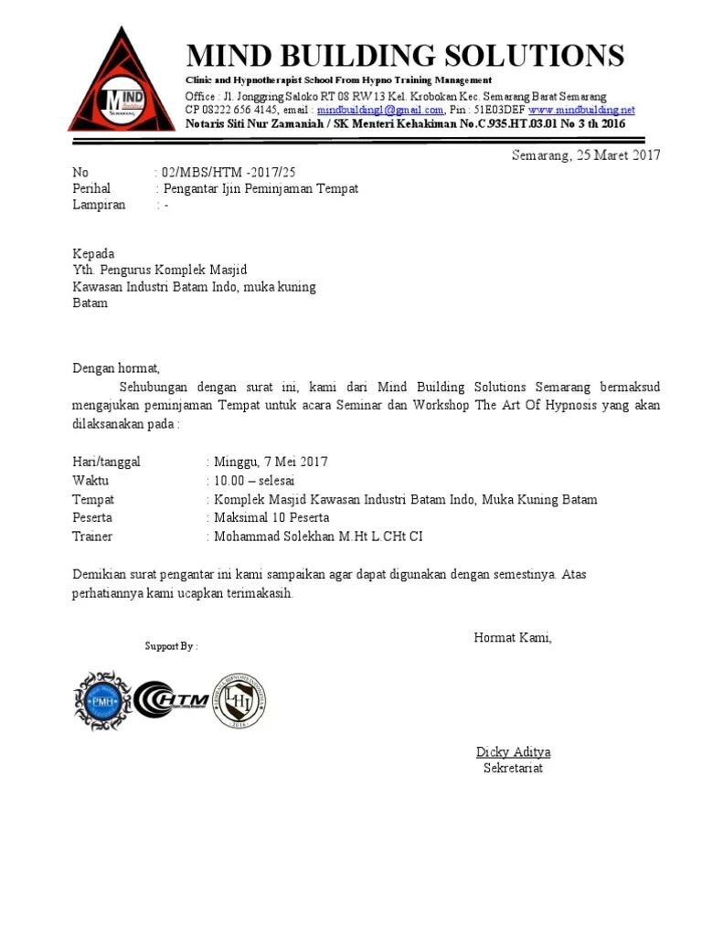 Contoh Surat Pinjam Tempat untuk Pelatihan