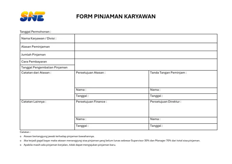 Contoh Form Pengajuan Pinjaman Karyawan PDF