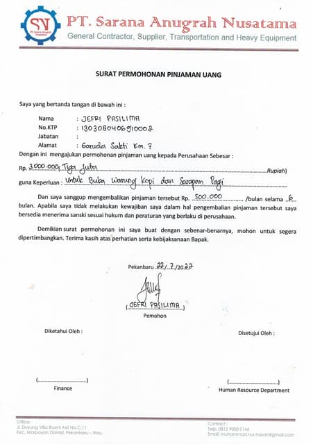 Contoh Surat Perjanjian Pinjaman Uang Tanpa Jaminan