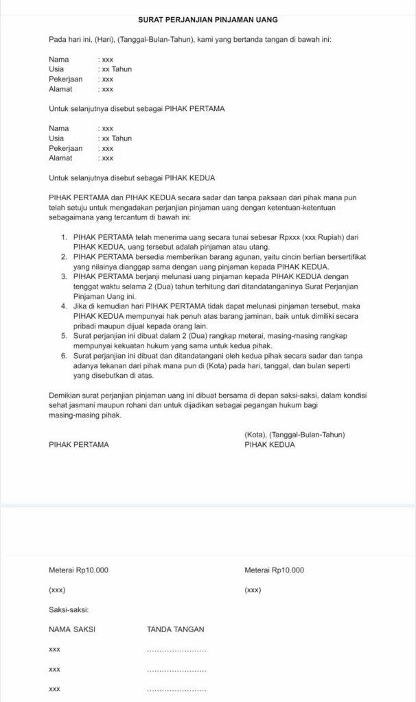 Contoh Surat Pinjaman Uang ke Orang